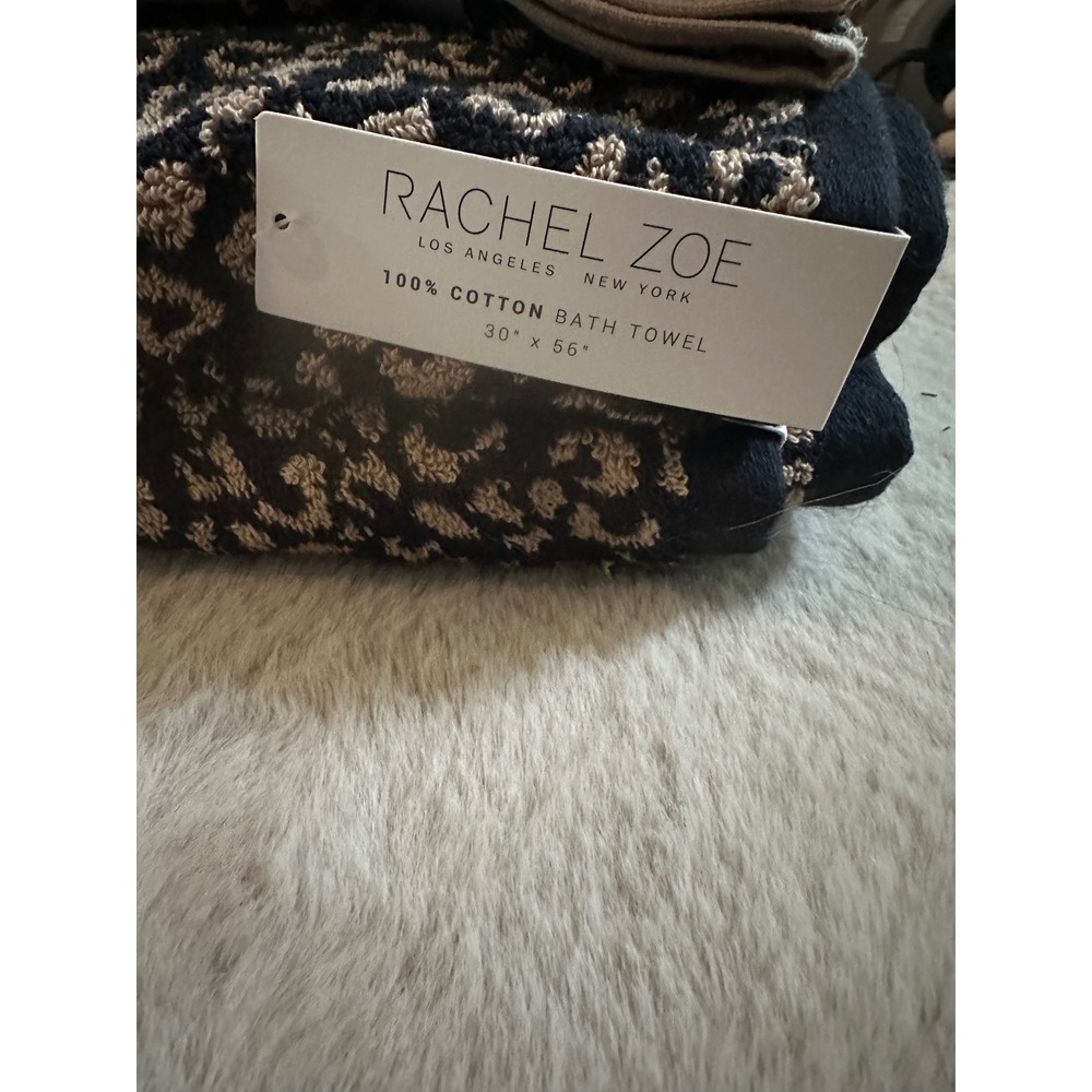 Rachel Zoe Leopard Print Towel Set 100% Cotton Black Tan Animal Print 8 Piece - Picture 5 of 5
